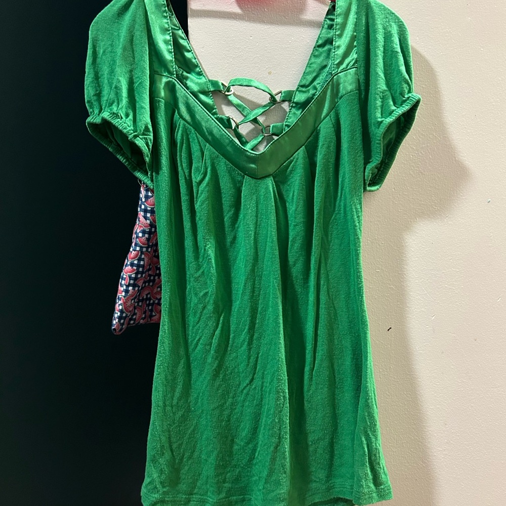 Soho Vibrant Green Blouse with Crisscross Design